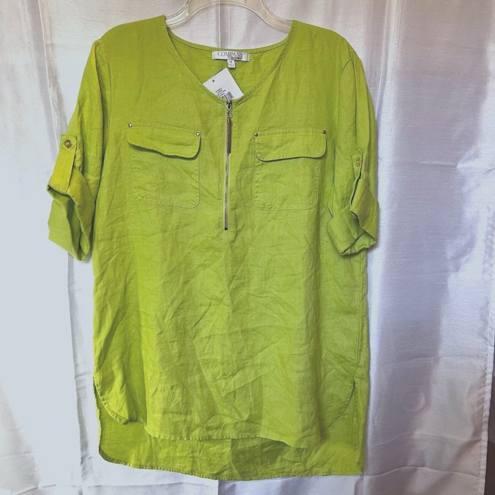 Company Ellen Tracy-NWT-100% Linen-Medium-Citrine Short rolled sleeve-Gold